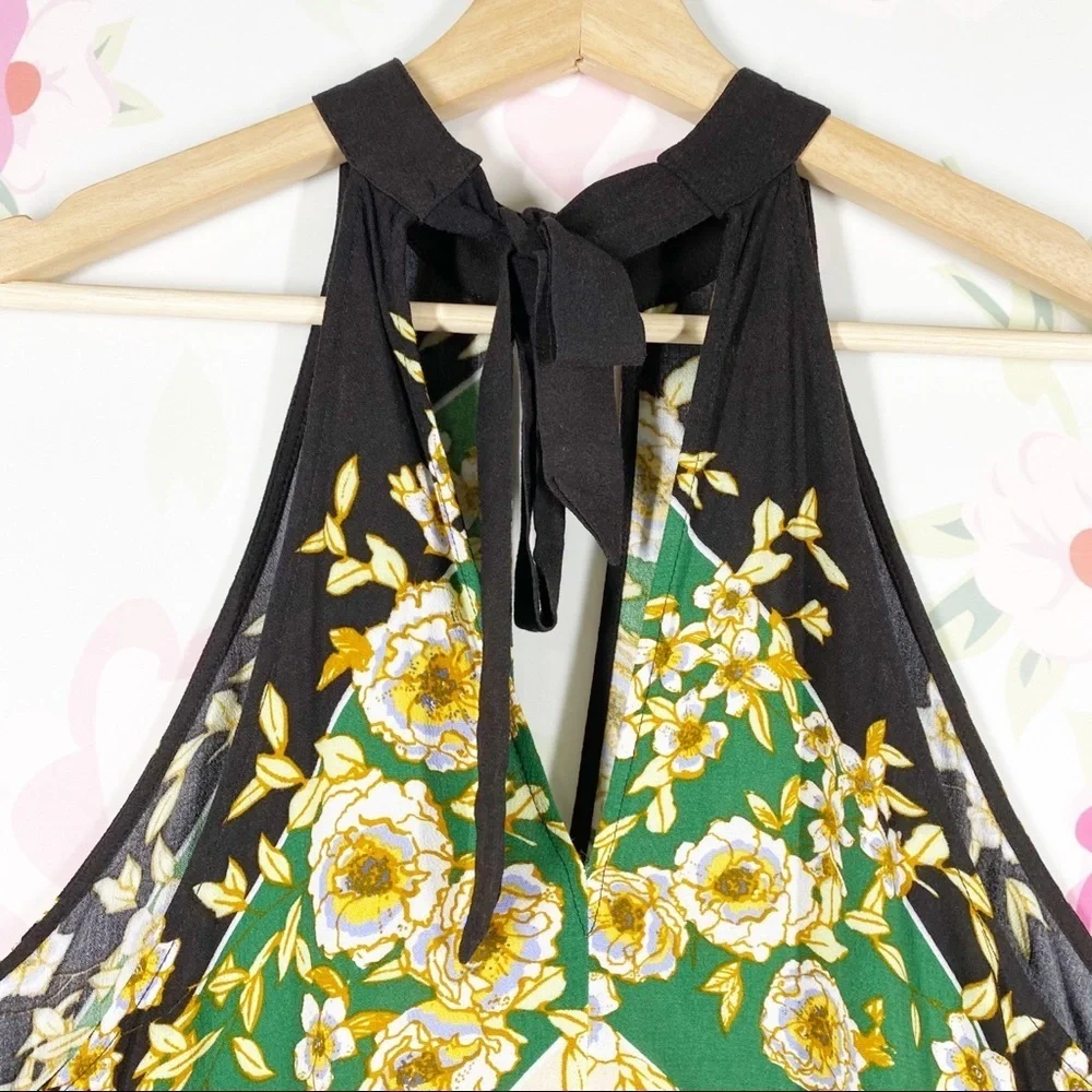 NEW Free People Beat Of My Heart Boho Floral Halter Tie Tunic Summer Top XS